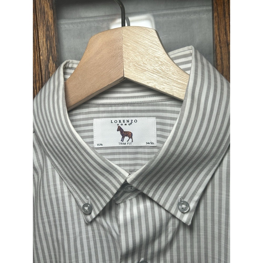 Lorenzo Uomo dress shirt Light Grey & White Stripe Trim Fit Size 15.5 And 34/35 - Picture 2 of 9